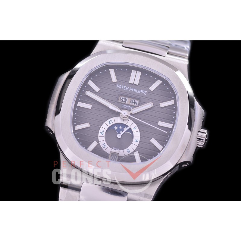 PP-5726-022 TBF Nautilus 5726 Annual Calender SS/SS Grey Miyota 9100 Mod to Calibre 324