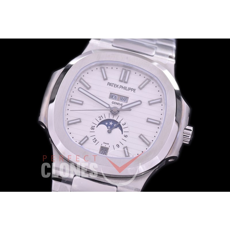 PP-5726-021 TBF Nautilus 5726 Annual Calender SS/SS White Miyota 9100 Mod to Calibre 324