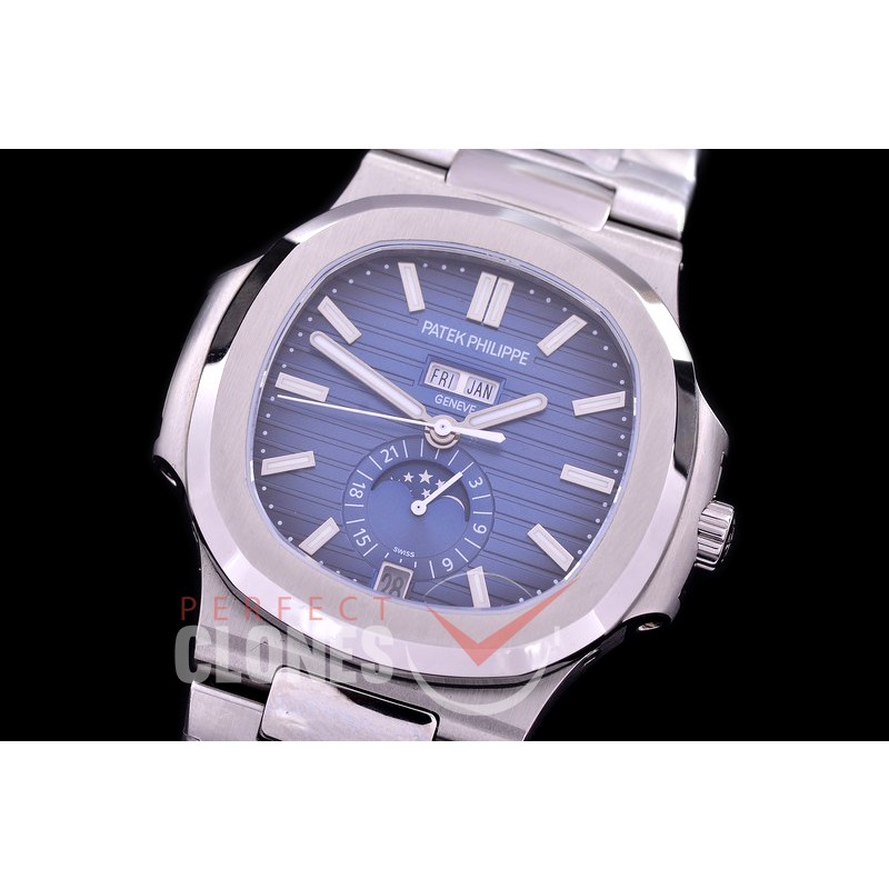 PP-5726-023 TBF Nautilus 5726 Annual Calender SS/SS Blue Miyota 9100 Mod to Calibre 324