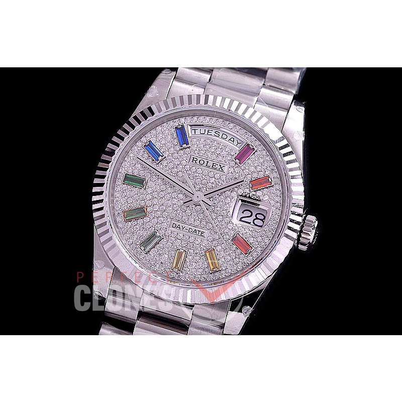 R36DDS-141 BP 128239RBR 2020 DayDate SS/SS Fluted/President Diamond Crested Rainbow Baguette A-2836