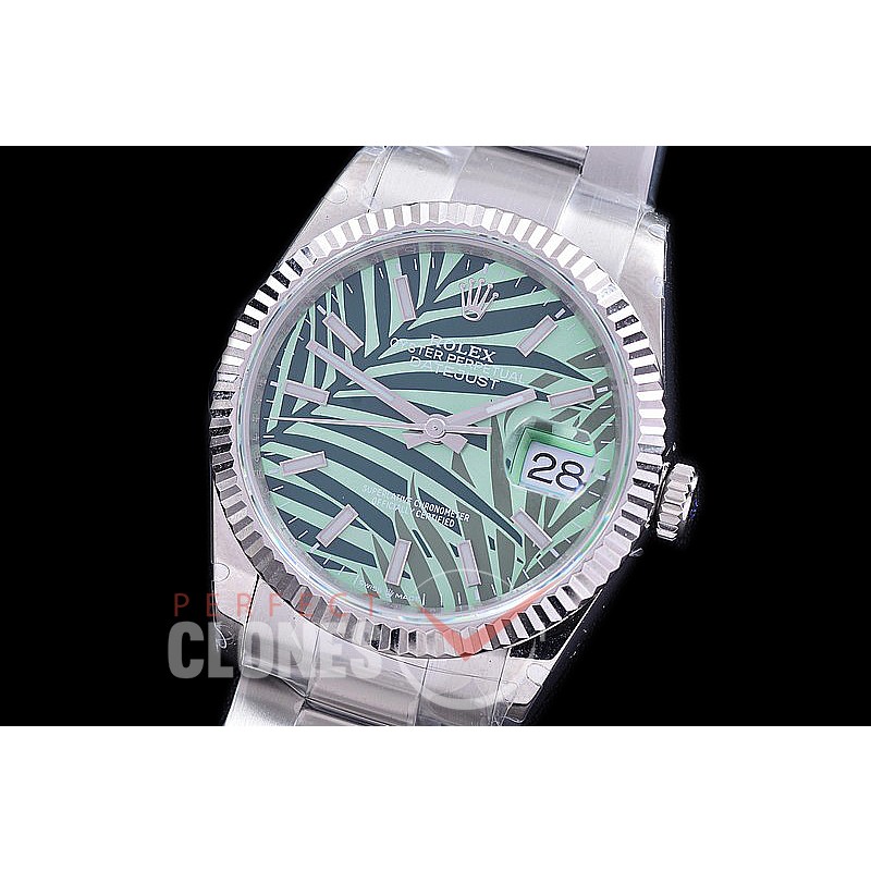 R36DJS-586 BP Datejust 36 126234 SS/SS Fluted/Oyster 2021 Green Palm Motif Sticks A-2824