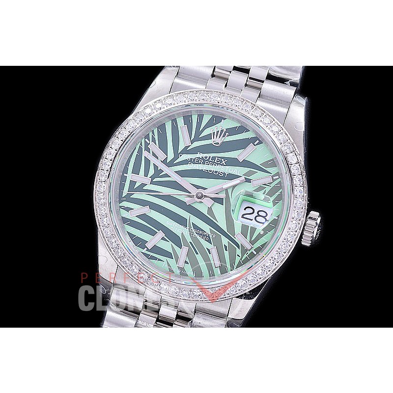 R36DJS-536Z BP Datejust 36 126234 SS/SS Diam/Jubilee 2021 Green Palm Motif Sticks A-2824