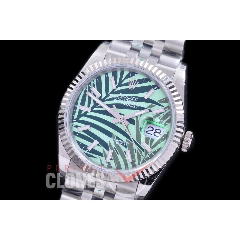 R36DJS-536 BP Datejust 36 126234 SS/SS Fluted/Jubilee 2021 Green Palm Motif Sticks A-2824