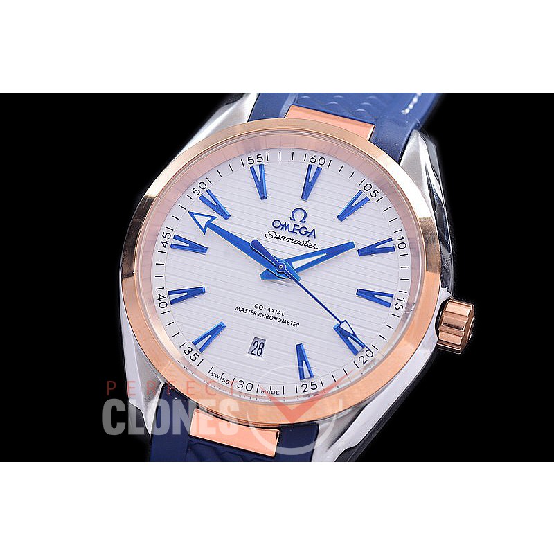 OMAT41-913R Aqua Terra Date Automtaic SS/RG/RU White/Blue A-2813 