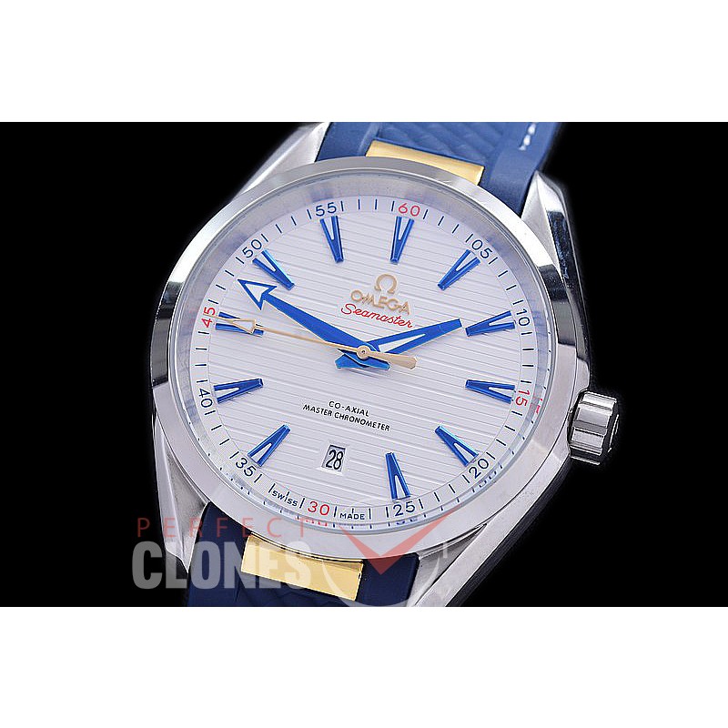 OMAT41-903R Aqua Terra Date Automtaic SS/RU White/Blue A-2813 