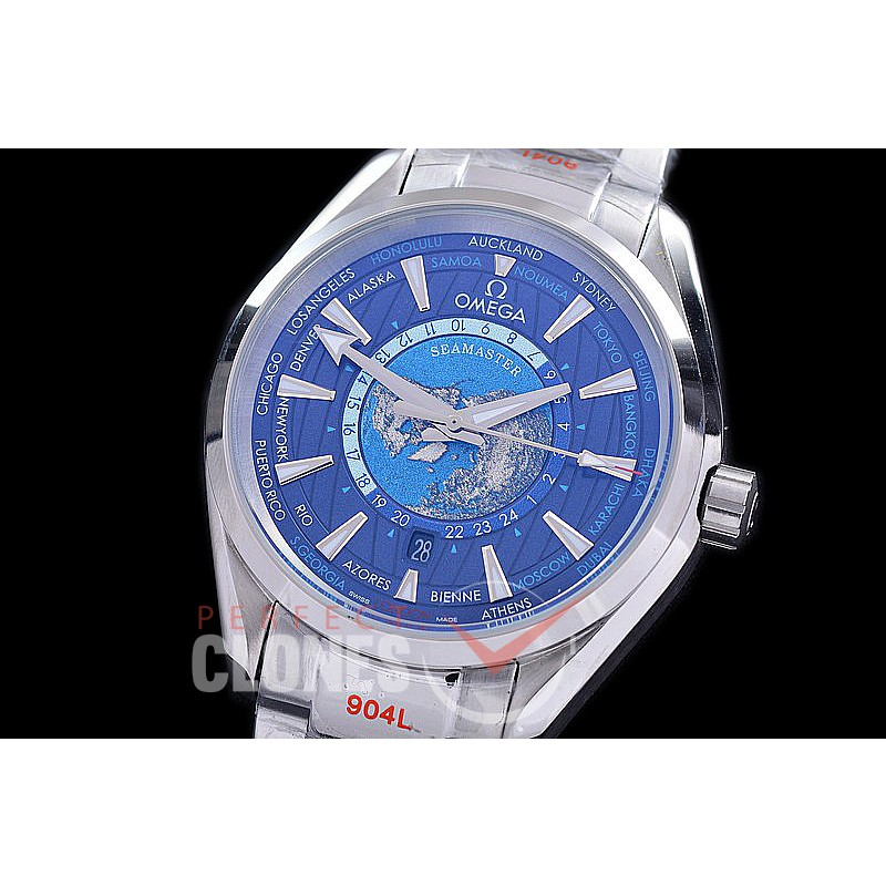 OMAT41-952 Aqua Terra Date Automtaic SS/SS Blue Globe A-2813 