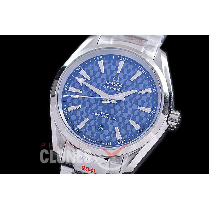 OMAT41-908 Aqua Terra Date Automtaic SS/SS Blue Checkered A-2813 