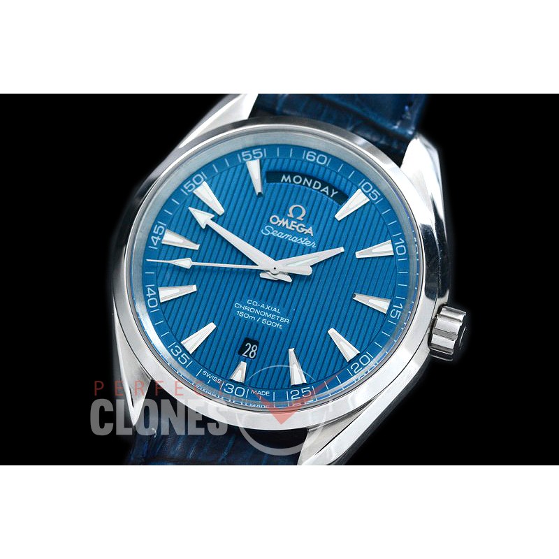 0 0 OMAT41DD-203L Aqua Terra Day/Date Automtaic SS/LE Blue A-2836/8602 Mod