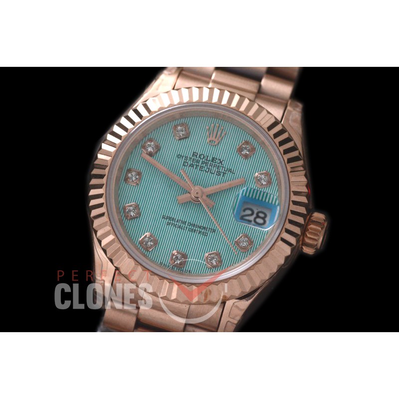 R28DJR-603 279175 Datejust Ladies 28mm Fluted/President RG/RG Blue Diamond ETA 2671