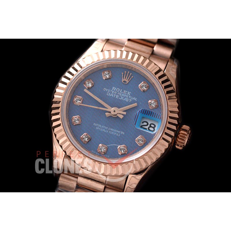 R28DJR-605 279175 Datejust Ladies 28mm Fluted/President RG/RG Blue Diamond /ETA 2671
