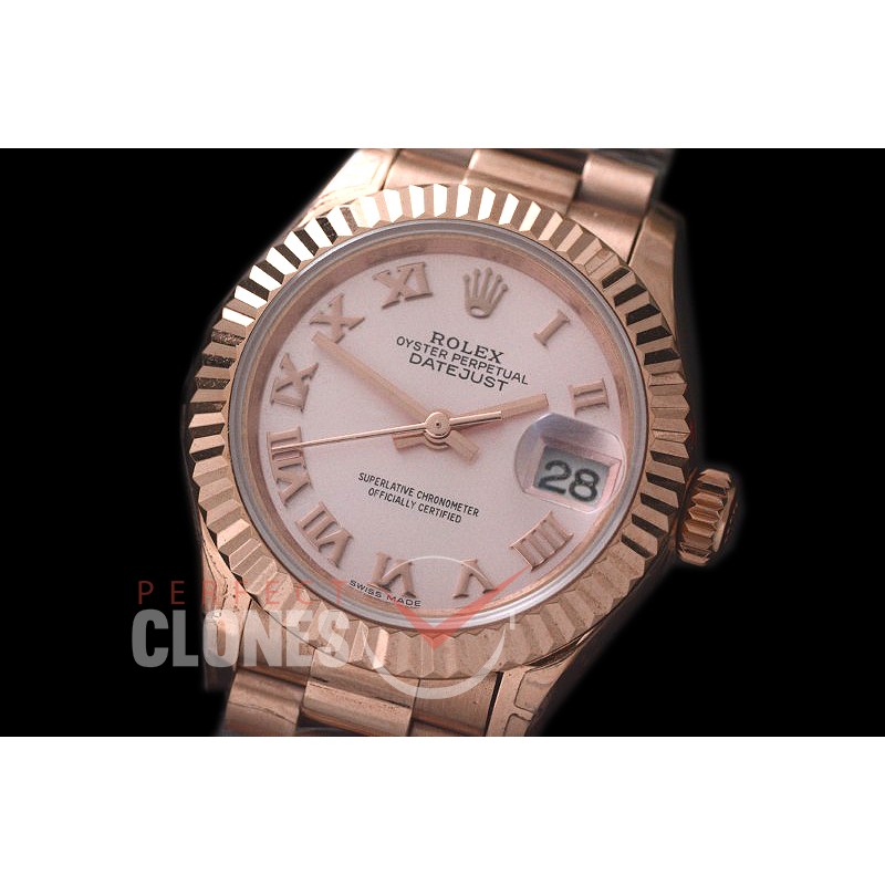 R28DJR-625 279175 Datejust Ladies 28mm Fluted/President RG/RG Rose Roman ETA 2671