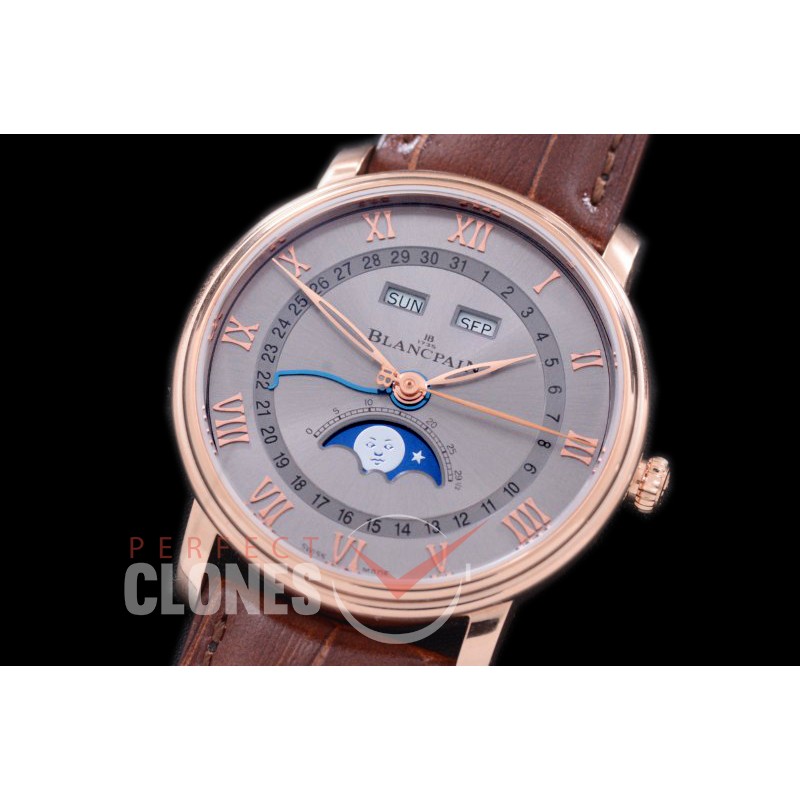 0 0 0 BP-VL-028 Villeret Calender Moonphase RG/LE Grey Miyota 9100 Mod to Calibre 6654
