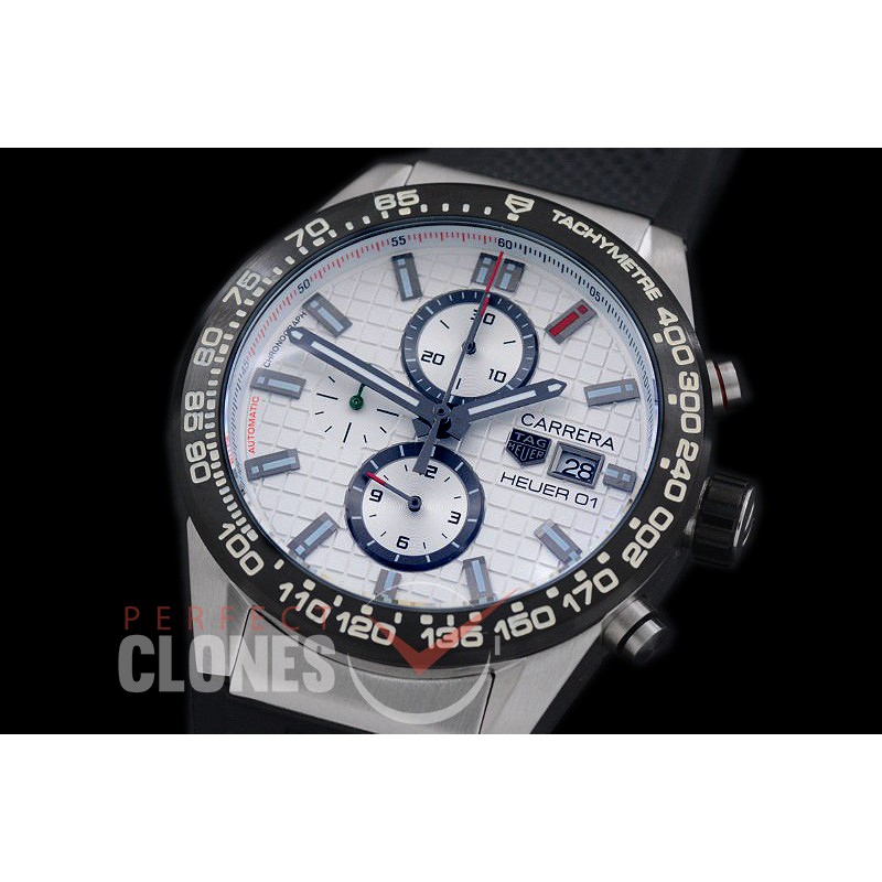 TGCH1-151R Carrera Heuer-01 Chronograph SS/RU White Jap OS 10 Quartz 