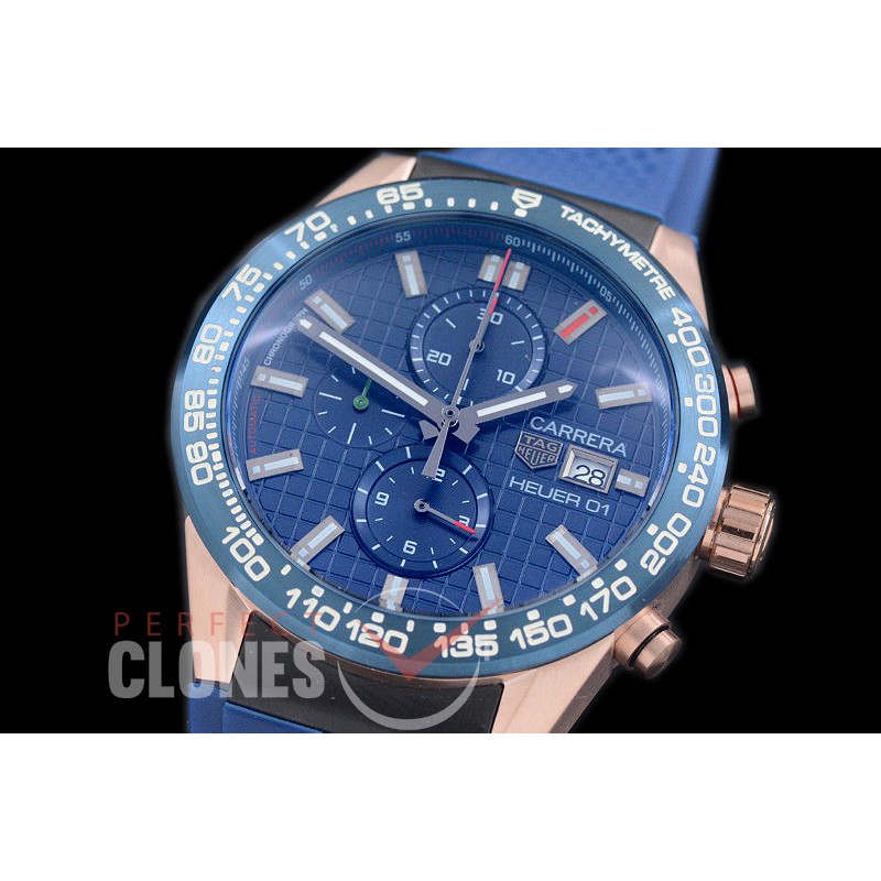 TGCH1-158R Carrera Heuer-01 Chronograph RG/RU Blue Jap OS 10 Quartz 