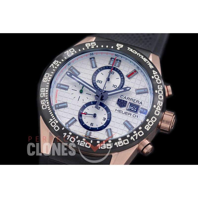 TGCH1-156R Carrera Heuer-01 Chronograph RG/RU White Jap OS 10 Quartz 