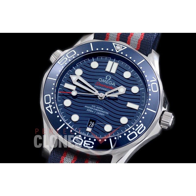0 OM300M-003 2018 Basel Seamaster Diver 300M SS/NT Blue Asian Clone 8800