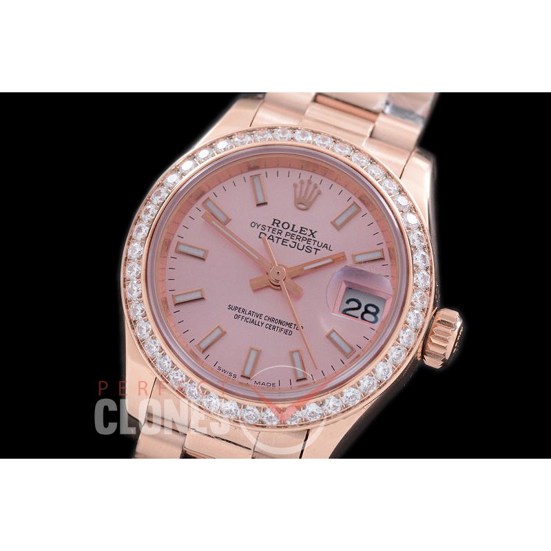 R28DJR-615D 279135RBR Datejust Ladies 28mm Fluted/President RG/RG Rose Sticks ETA 2671