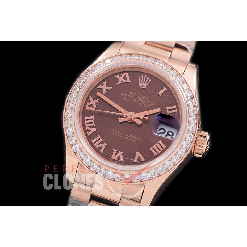 R28DJR-626D 279135RBR Datejust Ladies 28mm Fluted/President RG/RG Brown Roman ETA 2671