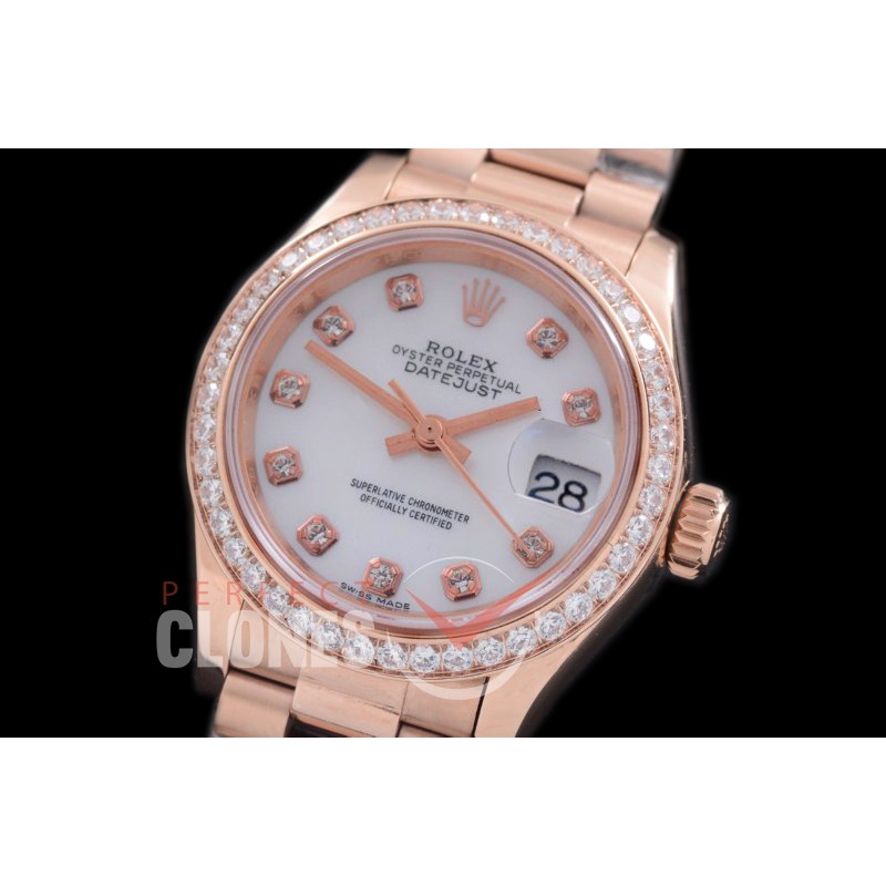 R28DJR-601D 279135RBR Datejust Ladies 28mm Fluted/President RG/RG White Diamond ETA 2671