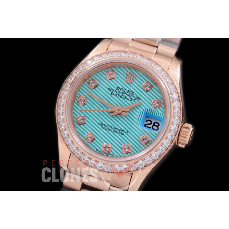 R28DJR-603D 279135RBR Datejust Ladies 28mm Fluted/President RG/RG Blue Diamond ETA 2671