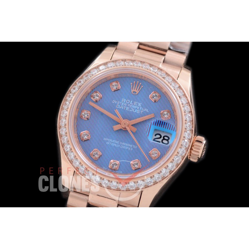 R28DJR-605D 279135RBR Datejust Ladies 28mm Fluted/President RG/RG Blue Diamond ETA 2671