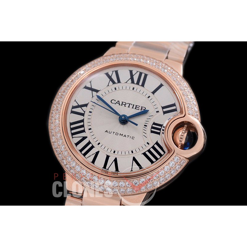 0 0 CARBA-33-231SD V6F Ballon de Cartier Midsize 33 RG/RG White Miyota NL05 Mod to Cali 076