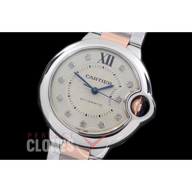 0 0 CARBA-33-219S V6F Ballon de Cartier Midsize 33 SS/RG White Diamonds Miyota NL05 Mod to Cali 076