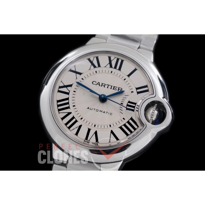 0 0 CARBA-33-201S V6F Ballon de Cartier Midsize 33 SS/SS White Miyota NL05 Mod to Cali 076
