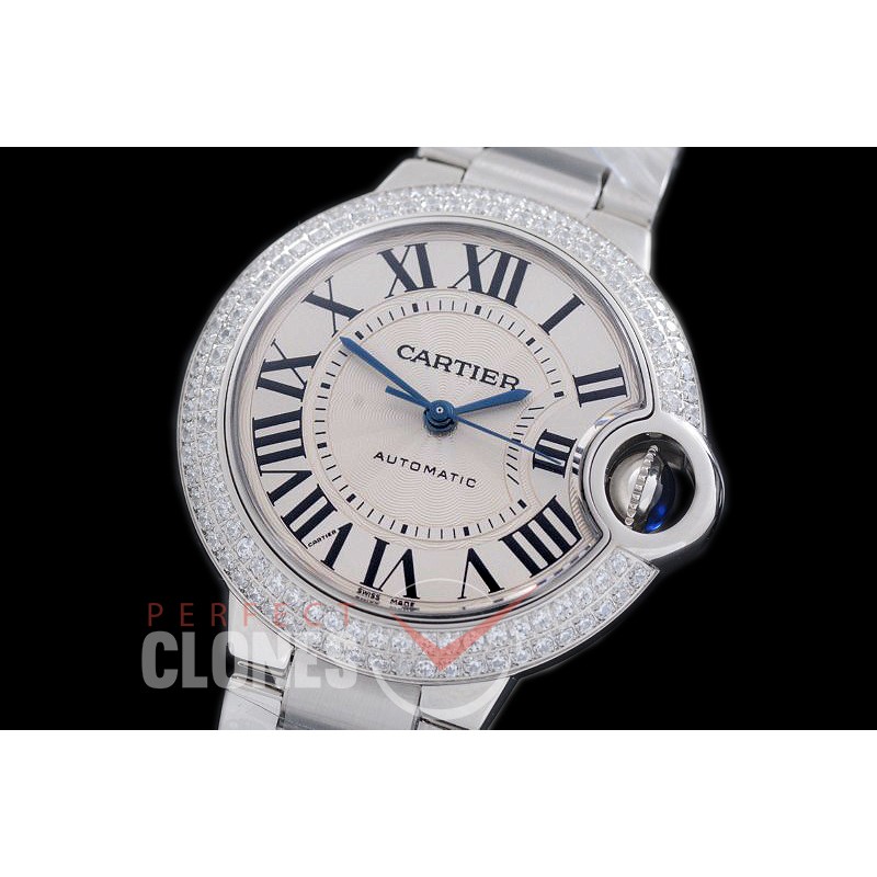 0 0 CARBA-33-201SD V6F Ballon de Cartier Midsize 33 SS/SS White Miyota NL05 Mod to Cali 076