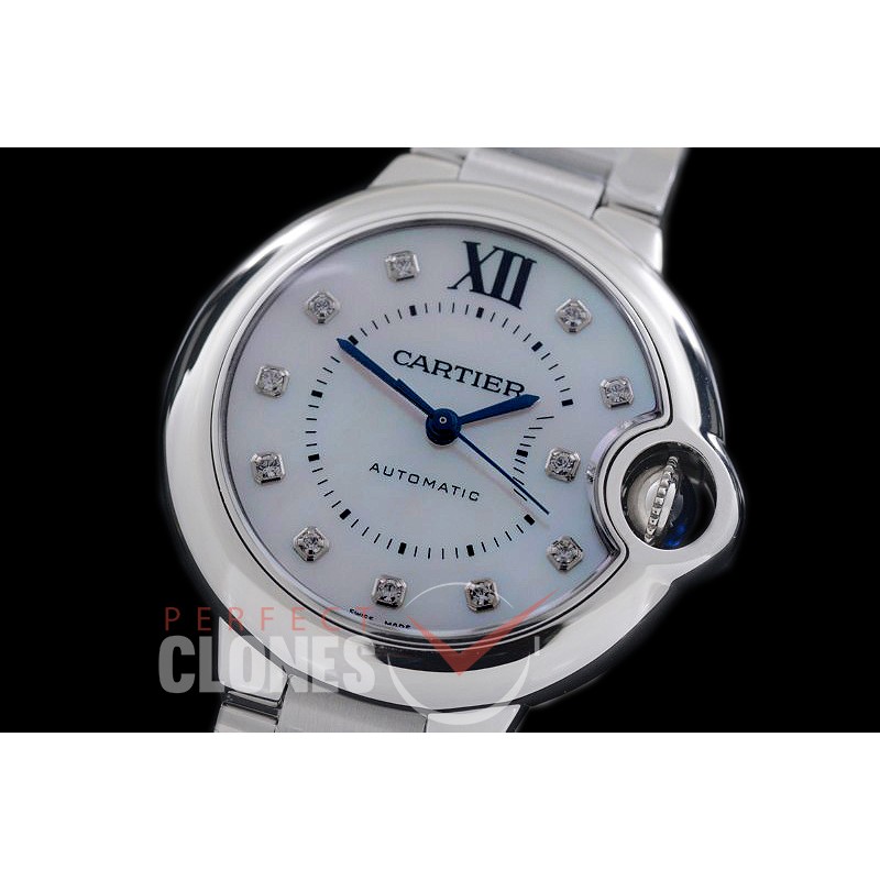 0 0 CARBA-33-209S V6F Ballon de Cartier Midsize 33 SS/SS MOP White Daimonds Miyota NL05 Mod to Cali 076