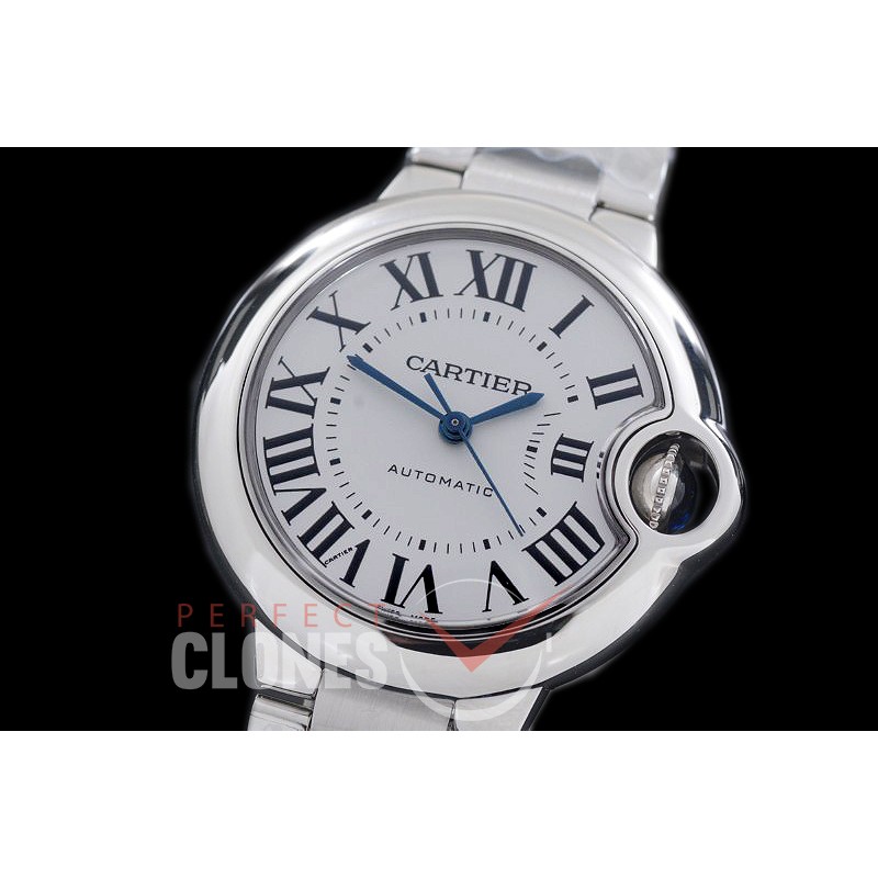 0 0 CARBA-33-202S V6F Ballon de Cartier Midsize 33 SS/SS Plain White Miyota NL05 Mod to Cali 076