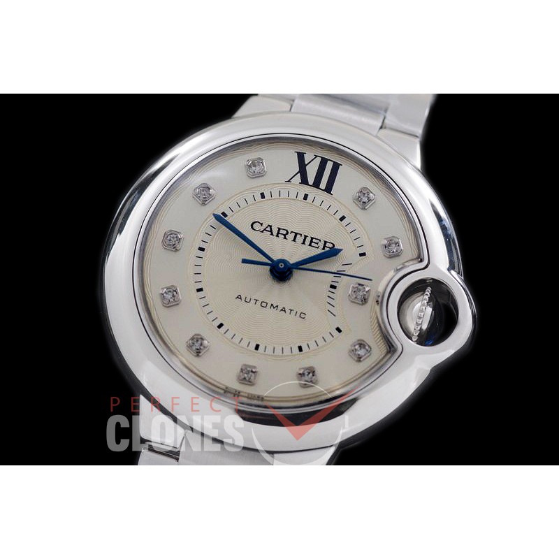 0 0 CARBA-33-208S V6F Ballon de Cartier Midsize 33 SS/SS White Diamonds Miyota NL05 Mod to Cali 076