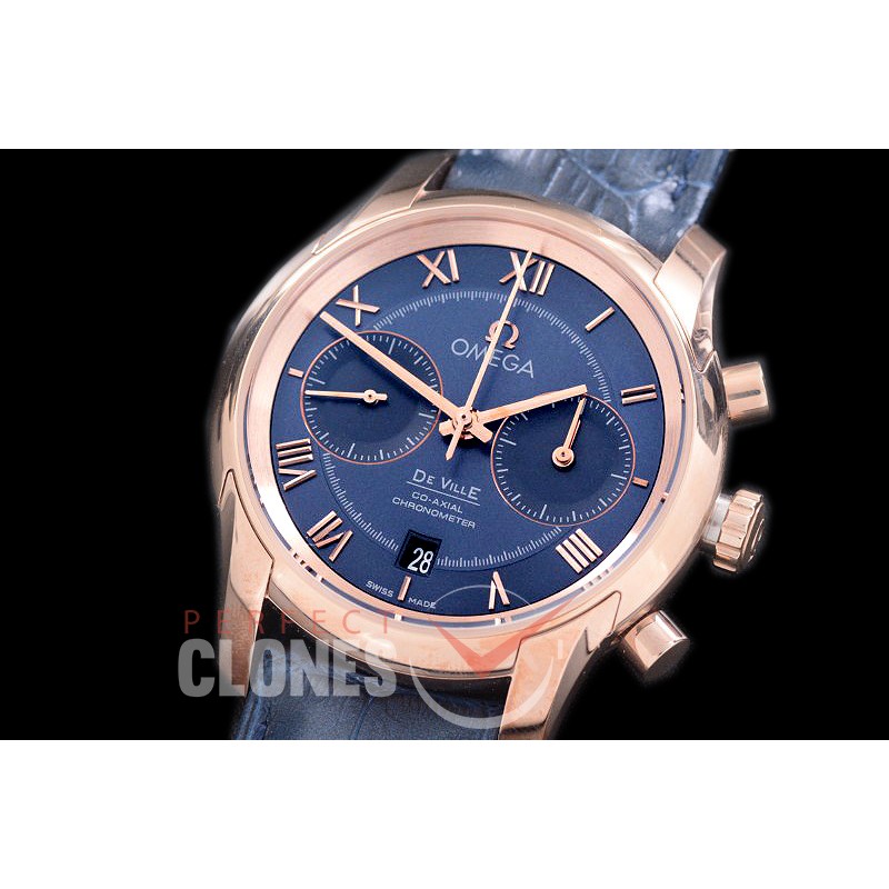 0 0 OMDE00078 Deville Chronograph SS/SS Blue Roman A-7750 Mod to Orig Movt Functions