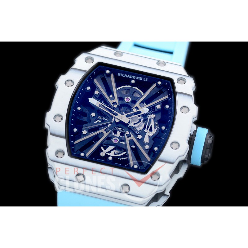 RM012-01-123 RM012 Tourbillon White/Blue NTPT/RU Black Skeleton Customized Movt