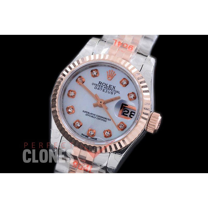 R26DJTR-908 GMF 179171 SS/RG Fluted/Jubilee MOP White Diam Swiss 2671 904L Steel 