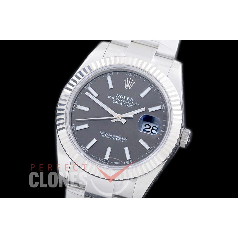 0 0 R41DJS-904 JF/ARF 904L Steel 126334 Oyster SS/SS Dark Rhodium Sticks Asian 2824/3235 Mod