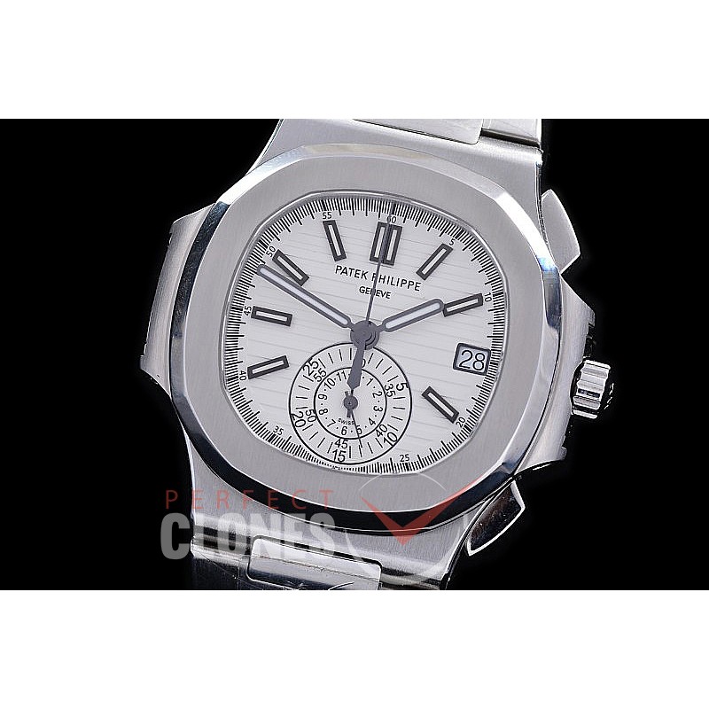 PP-5980-101S PPF Nautilus 5980 Chronograph SS/SS White Asian Clone Calibre CH28-520 C