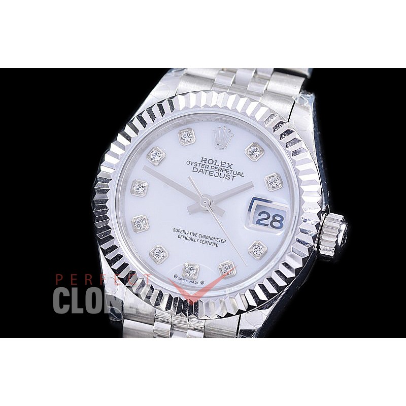 R28DJS-2R-117J BP 2023 Datejust 28mm Ladies 279174 SS/SS Fluted/Jubilee MOP White Diam Eta 2671