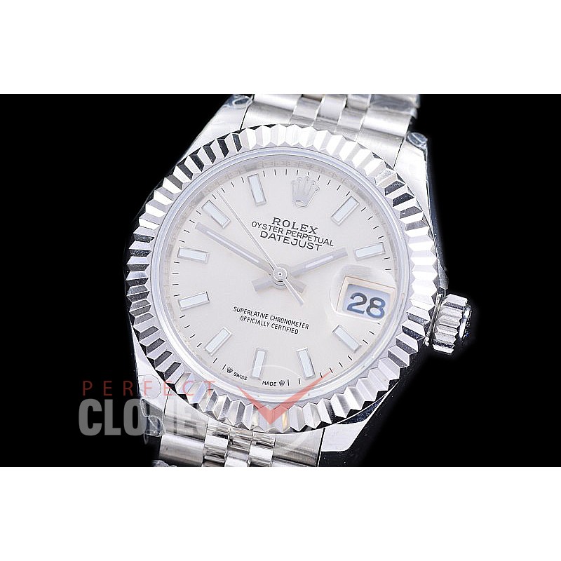 R28DJS-2R-100J BP 2023 Datejust 28mm Ladies 279174 SS/SS Fluted/Jubilee Silver Sticks Eta 2671
