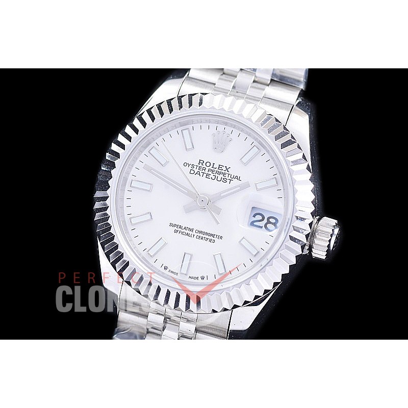 R28DJS-2R-101J BP 2023 Datejust 28mm Ladies 279174 SS/SS Fluted/Jubilee Whte Sticks Eta 2671