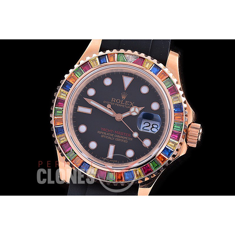 RYMENR00021S BP Yachtmaster 116695SATS Everose/Gem Set Rainbow Bez Men RG/RU Black VR 3135 - Special Offer 