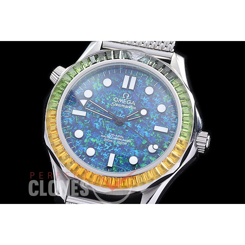 OM300M-60-107 Seamster Diver 300M Professional James Bond 60th Anniversary SS/DIAM/ME Blue MOP A-2813 