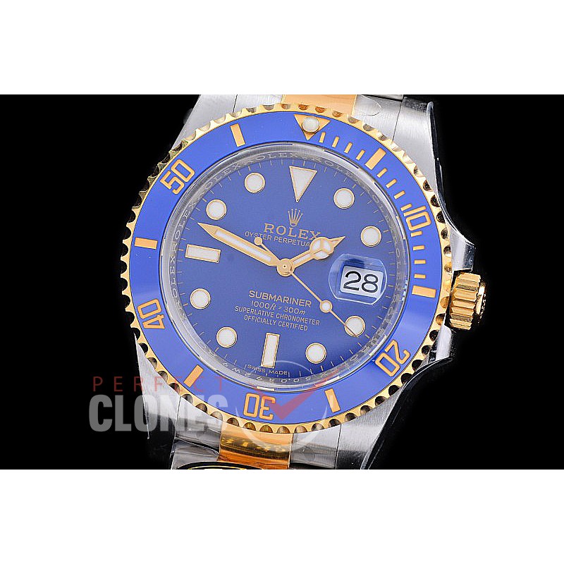 0 0 0 0 0 0 RLST00252 Clean-F 904L Steel Submariner 116613LB SS/YG Blue VR 3135