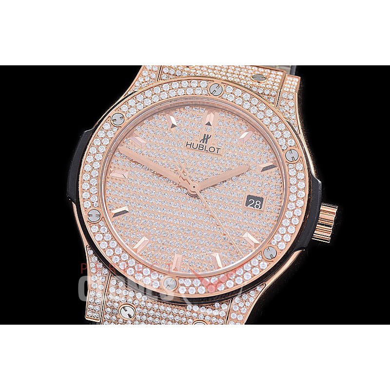 0 0 0 HBFS-38-0028D2 ANF/OXF Classic Fusion Ladies 38mm RG/DIAM/LE Diam Asian Clone 2892 - Real Diamonds 