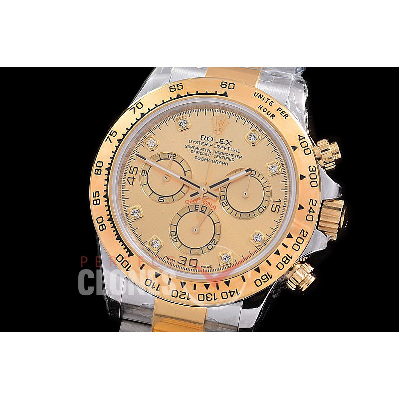 0 0 0 RLDT00415 OMF Daytona 116523 SS/YG Gold Diamonds Asian 7750