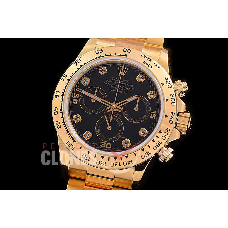0 0 0 RLDF00412 OMF Daytona 116518 YG/YG Black Diamonds Asian 7750