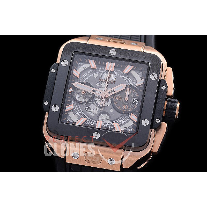 HBSB-42-112 BBF Square Bang Unico RG/CER/RU Black Skeleton HB1280 Clone Movement 