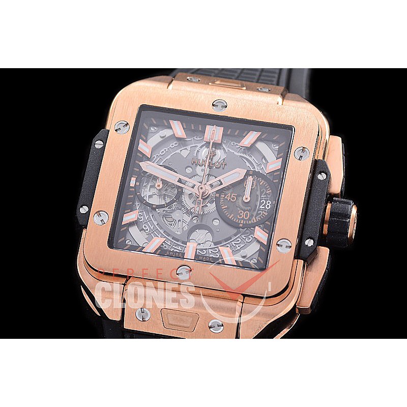 HBSB-42-111 BBF Square Bang Unico RG/RU Black Skeleton HB1280 Clone Movement 