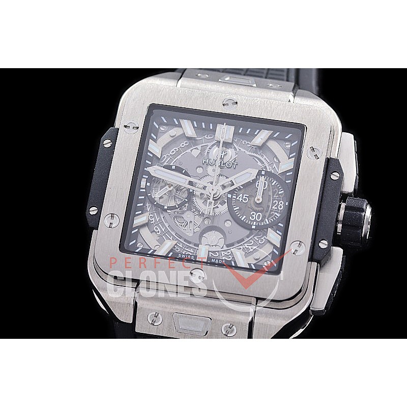 HBSB-42-101 BBF Square Bang Unico TI/RU Black Skeleton HB1280 Clone Movement 