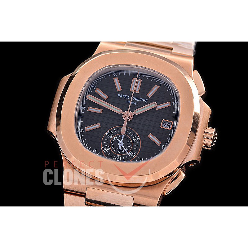 PP-5980-126S PPF Nautilus 5980 Chronograph RG/RG Black Asian Clone Calibre CH28-520 C